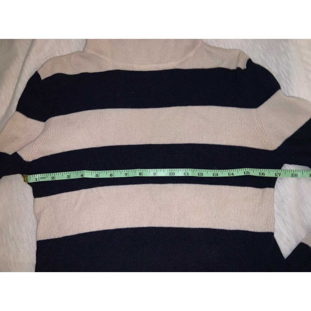 TSE Cashmere Long Sleeve Striped Turtleneck Sweater Ivory & Blue Size Large - Picture 4 of 5